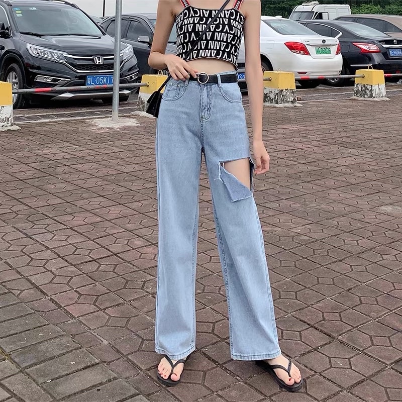 [CLEARANCE SALE] JEANS  HIGHWAIST RIPPED HW CULLOTE KULOT BAGGY WANITA CEWEK CELANA PANTS MX809
