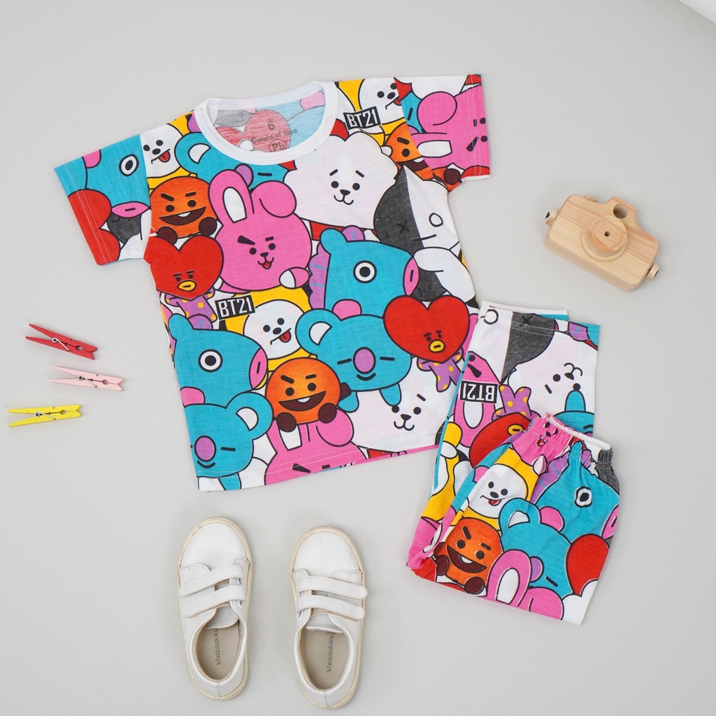 [BT21 PINK] Baju Tidur Setelan Anak Perempuan Set Piyama Anak Motif KARTUN 1 2 3 4 5 6 Tahun