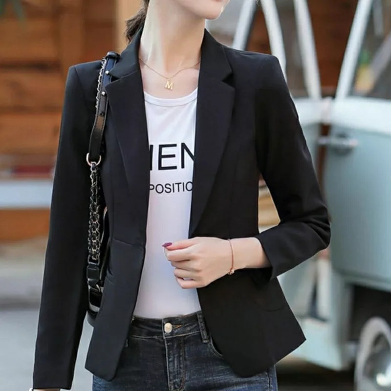 BLAZER WANITA KOREAN FORMAL SANTAI CASUAL FULL BLACK - BLAZER KERJA WANITA WARNA HITAM SLIMFIT NIKAYU