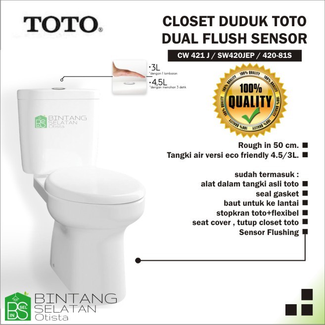 CLOSET DUDUK TOTO CW 421 J PUTIH NEW TECHNOLGY TOUCHLESS FLUSH