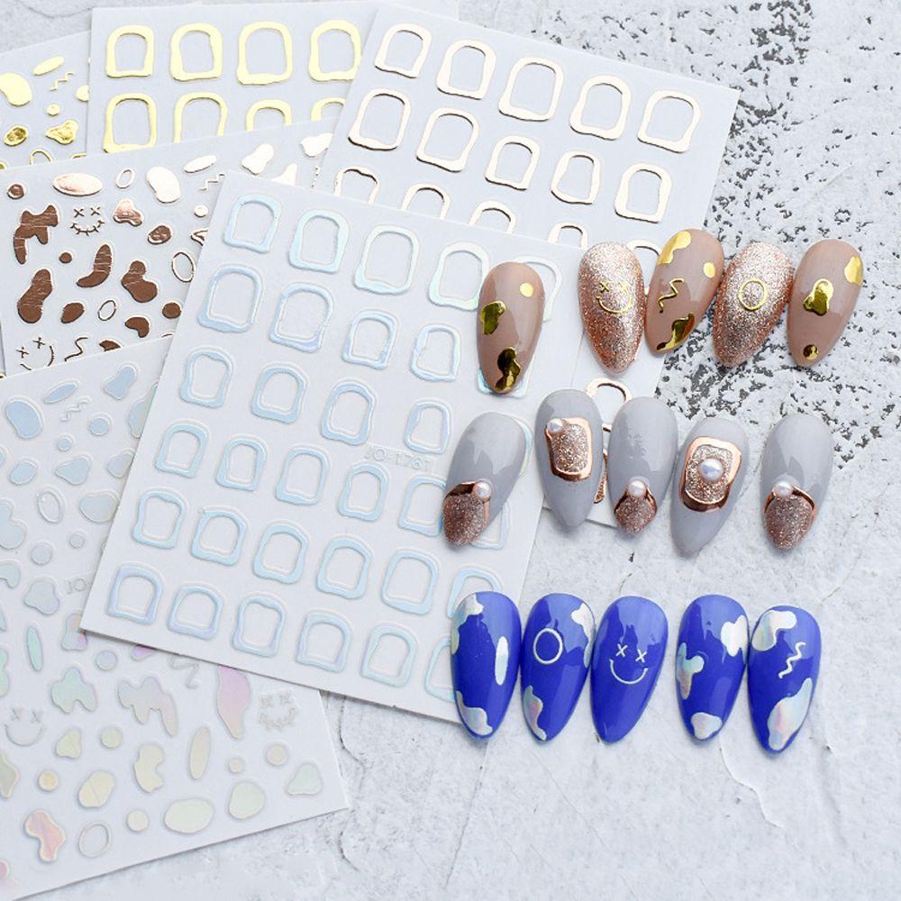 AUGUSTINA Agustina Stiker Kuku Fashion Pola Sapi Smiley Self Adhesive Nail Art Dekorasi