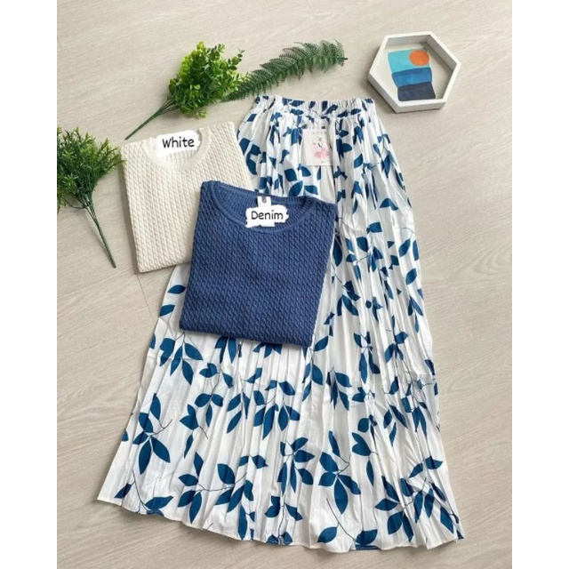 Set Wanita Skirt Leaf Set Sweater Baby Cable