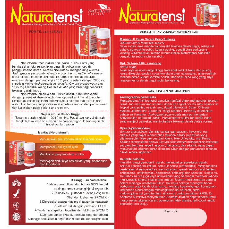 Naturatensi Naturafit Asli 100% Original / Obat Hipertensi Darah Tinggi (isi 50 Kapsul)