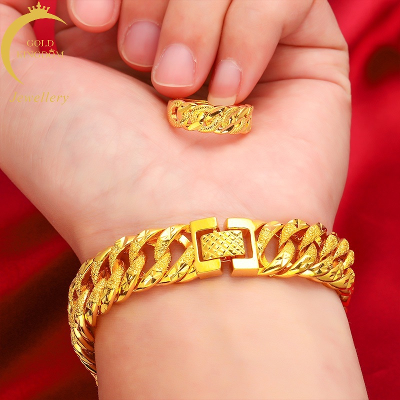 Gelang Emas Asli Kadar 375 Permukaan Buram Dengan Gesper Besar Untuk Aksesoris Perhiasan Unisex