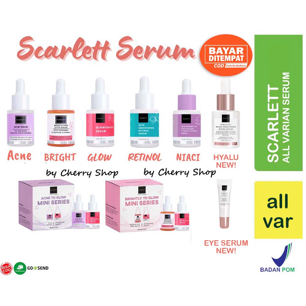 [READY] [RESMI] SCARLETT WHITENING SERUM BPOM - EYE SERUM | SERUM ACNE | AGE DELAY HYALU | NIACINAMIDE 5% | RETINOL - SERUM BRIGHTLY EVER AFTER - GLOWTENING