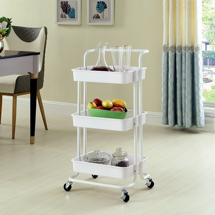 Rak Troli 3 Susun Rak Trolley Salon Rak Tempat Penyimpanan Dgn 4 Roda - Putih