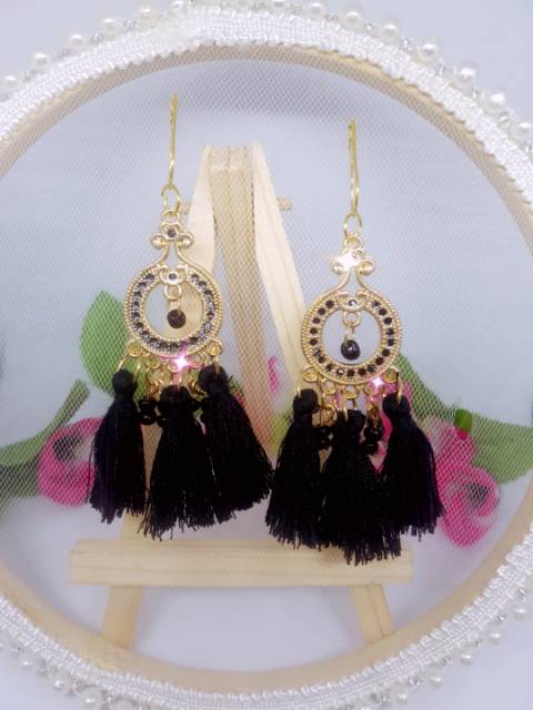 A145 Anting hijab juntai rumbai bohemia gold