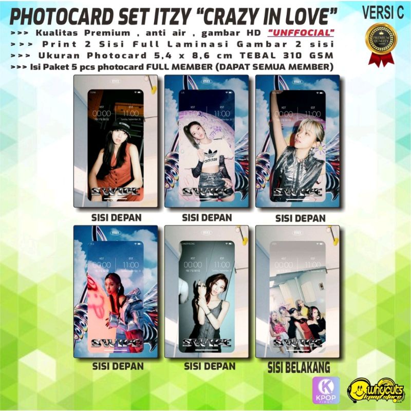 PHOTOCARD FULL SET KPOP PREMIUM ITZY // ADVENTURE OF ITZY // CRAZY IN LOVE // OHBIY MAGAZ 2021 // Print 2 sisi full laminasi