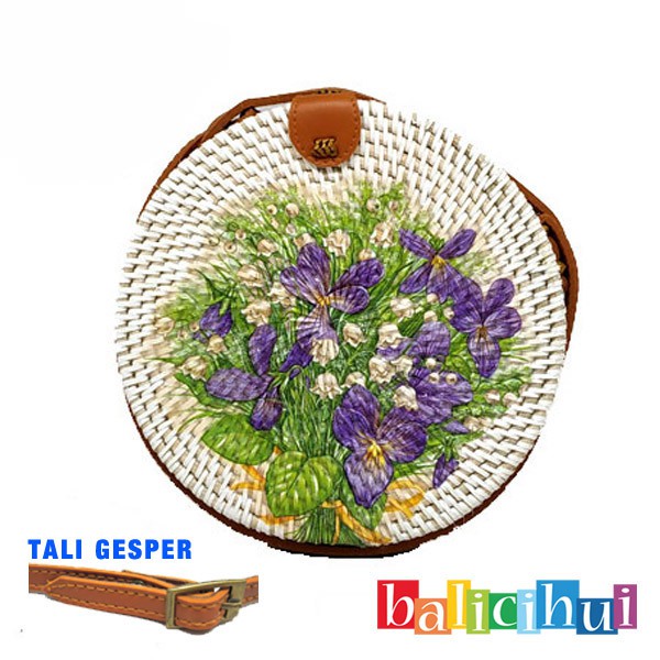 BALICIHUI TAS ROTAN BALI LUKIS BUKET BUNGA