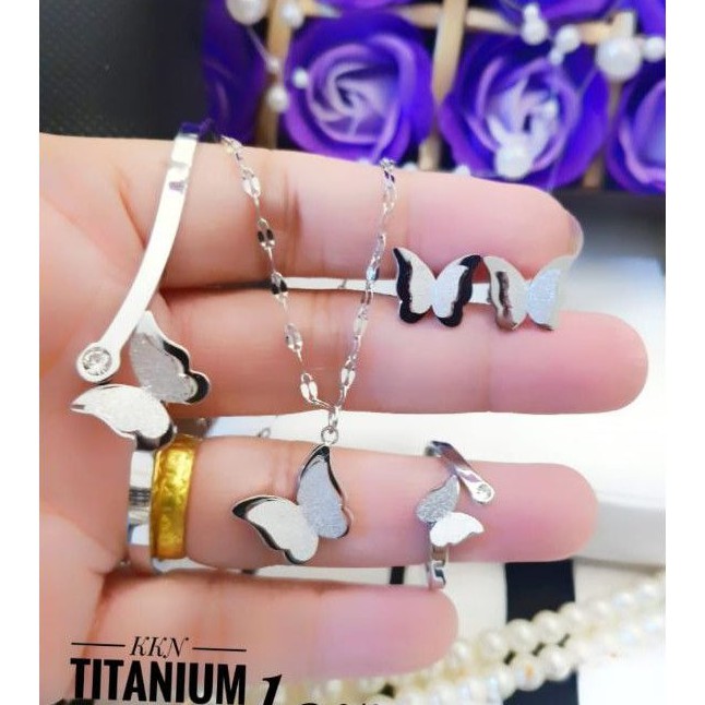 Titanium Set Perhiasan wanita Motif Kupu-kupu terlaris Gk011