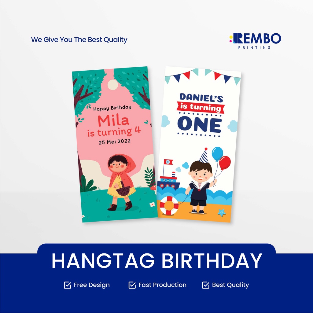 Hang Tag Birthday Ulang Tahun Anak Anak - Label Souvernir - Bingkisan - Label Baju - Cetak Hangtag Baju - Label Produk - Hang Tag custom