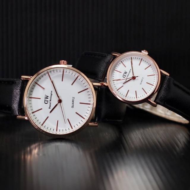 Cod Bayar Tujuan Jam Tangan Pria Wanita Dwe Classic Rose White Kulit Analog  Ready 2 Warna