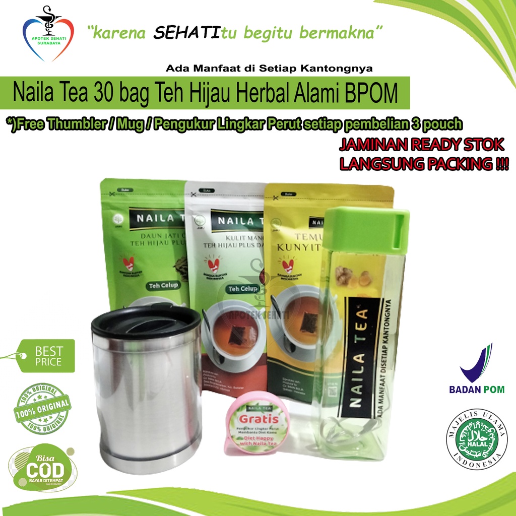 

Promo 3in1 Teh Celup NAILA TEA Herbal BPOM Ekstrak Jati Cina Kunyit Temulawak Manggis Sirsak Jahe