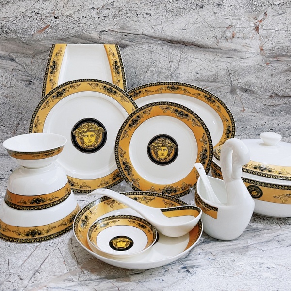 [1] Dining Set Vrsace Coklat Peralatan Makan / Piring Makan Saji Keramik / Ceramic Luxury Plate