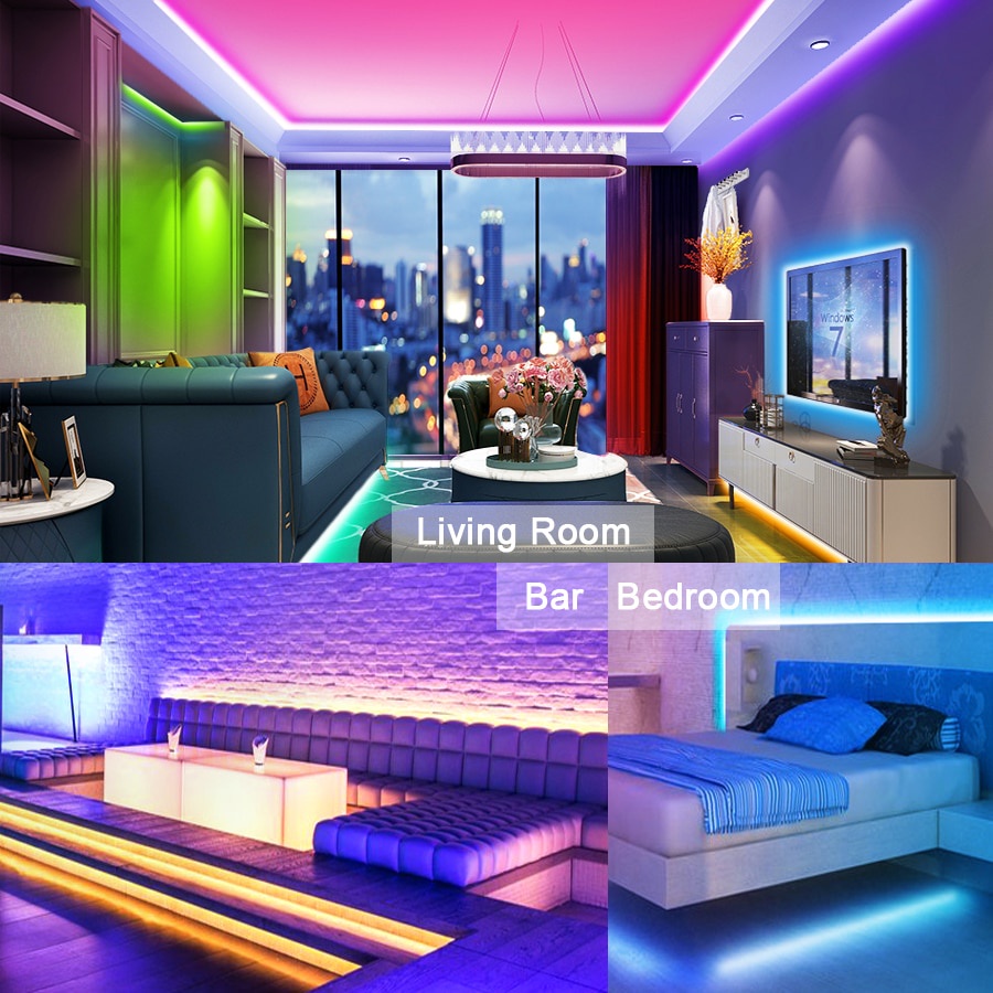 LED Strip 5M RGB Plus Remote Plus Adaptor 220V Langsung Pakai Lampu Interior Exterior Minimalis Modern Lampu Plafon Lampu Lemari Lampu Teras Anti Air Waterproof Lampu Back TV Lampu belakang TV LED Back TV Wall Remote control