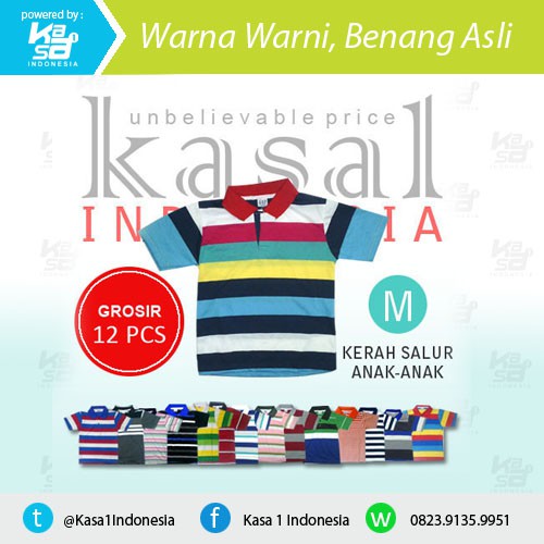 Kaos Salur Kerah Anak / Paket KM-12 / Kaos Kerah Salur Anak-Anak / Size M