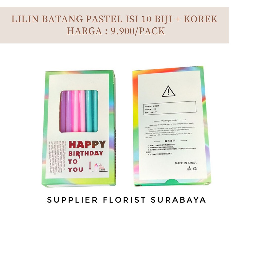 LILIN ULANG TAHUN BIRTHDAY BATANGAN WARNA PASTEL ISI 10 BIJI + KOREK API