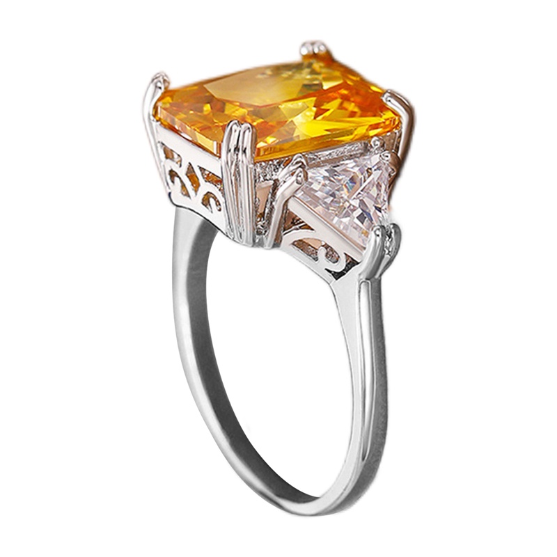 Fancyqube Cincin Bentuk Geometri Warna Silver Hias Cubic Zirconia Kuning Untuk Wanita