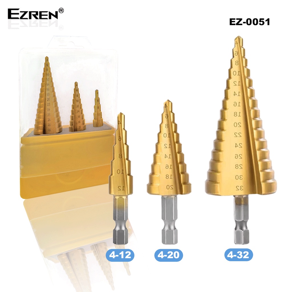 Ezren EZ-0051 3pcs Mata Bor Step Drill Lapis Titanium Cone Pagoda