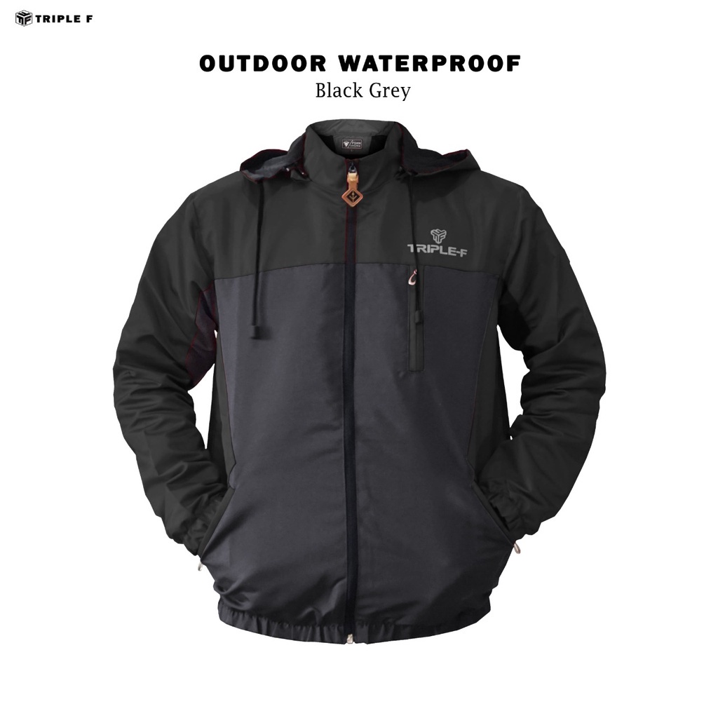 Jaket Gunung Outdoor Waterproof Anti Air Angin Pria Wanita Parasut Taslan Tebal Polos Hitam Size L XL Original Triple F