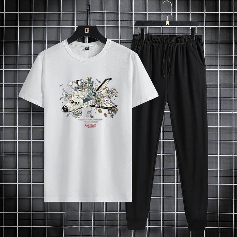 Baju setelan Celana panjang pria  + Kaos cotton pakaian set baju olahraga - style Korea - kaos terba