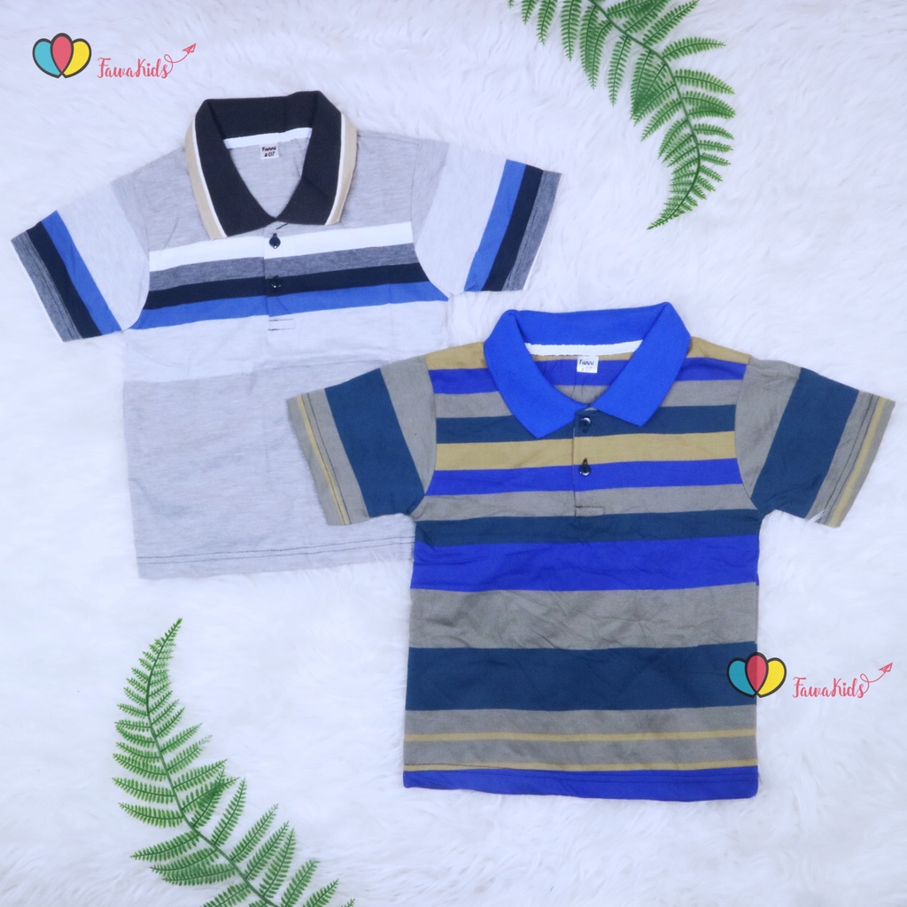 Kerah Salur T-Shirt Anak Laki uk 1-12 Tahun / Kaos Atasan Baju Adem Lengan Pendek Harian Salur