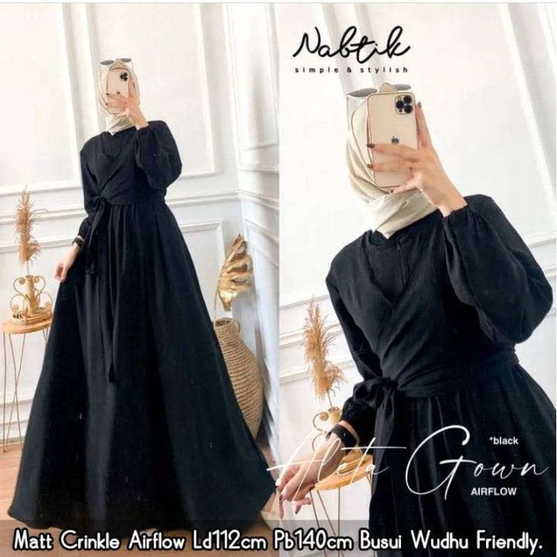 Gamis Terbaru 2022 Aleta Dress Matt Crinkle AirFlow Baju Kondangan Wanita Gamis Polos Jumbo S M L XL Gaun Pesta Muslimah