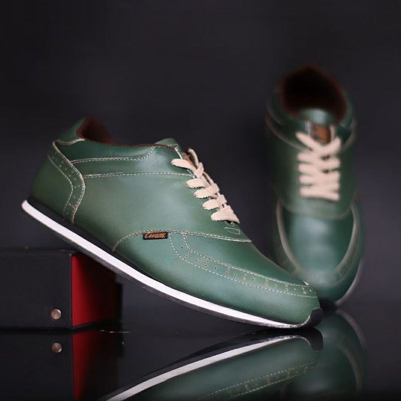 EZRA GREEN -Sepatu Casual Kasual Sneakers Pria Kulit Asli/Cowok/Men Lokal Ori Original Footwear LEATHER