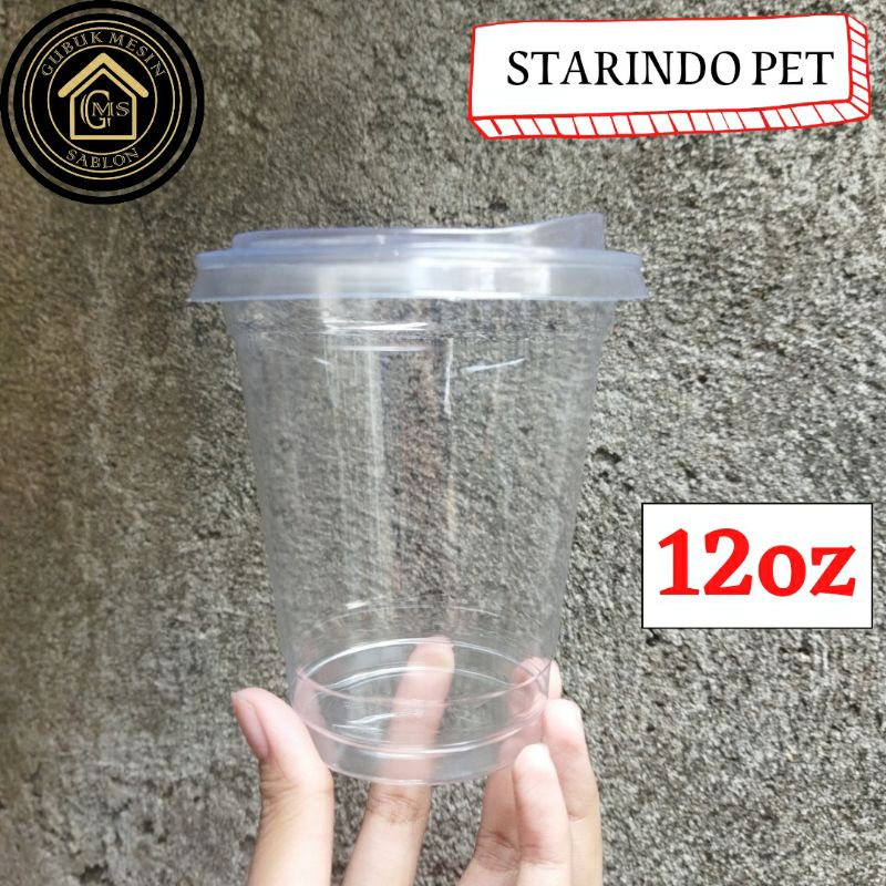 Starindo PET 12oz Datar + Tutup Strawless
