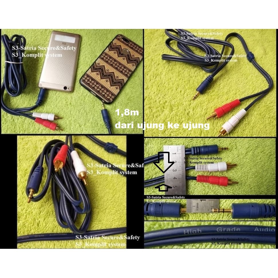 Speaker KABEL RCA 1 ke 2 JACK 3.5 Handphone Komputer laptop