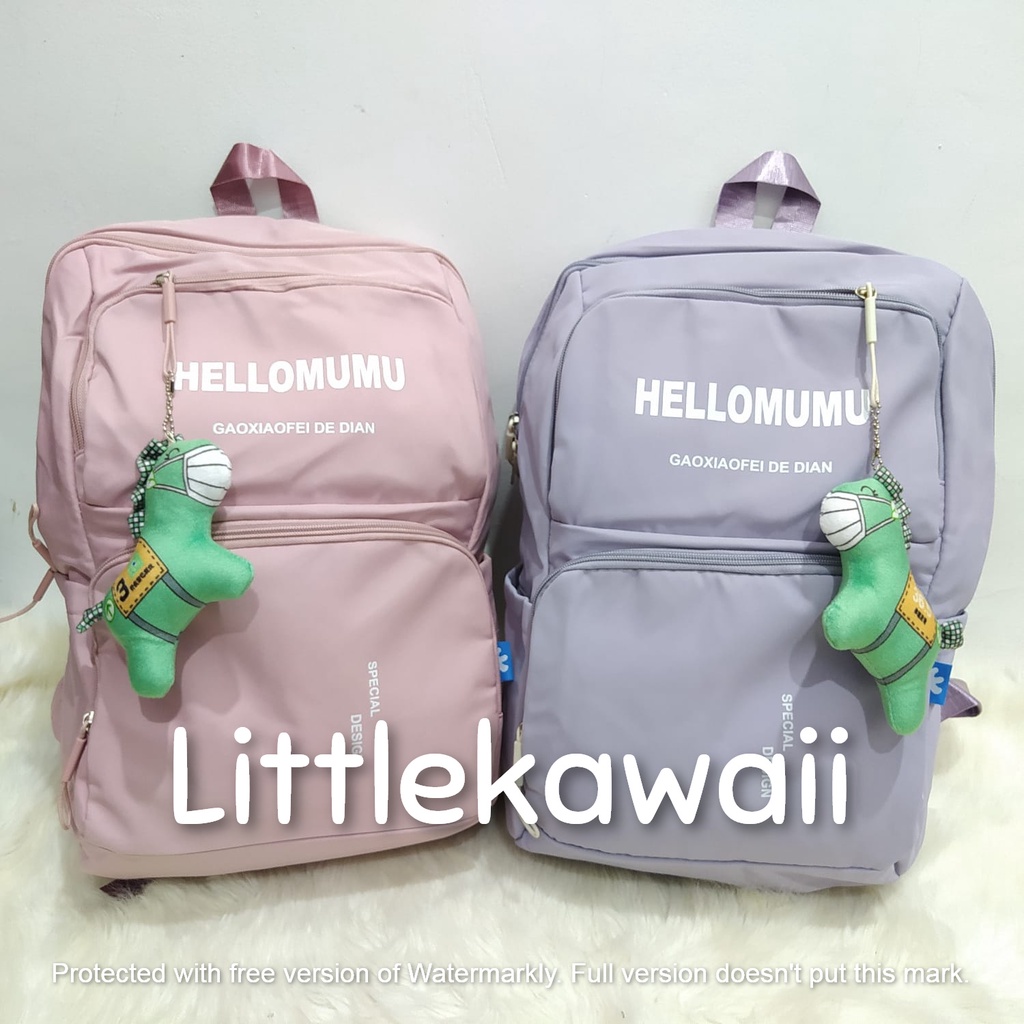 LK/Tas Ransel Laptop Backpack Parasut Sekolah Fashion Remaja Dewasa Gantungan Boneka Hello Mumu Import