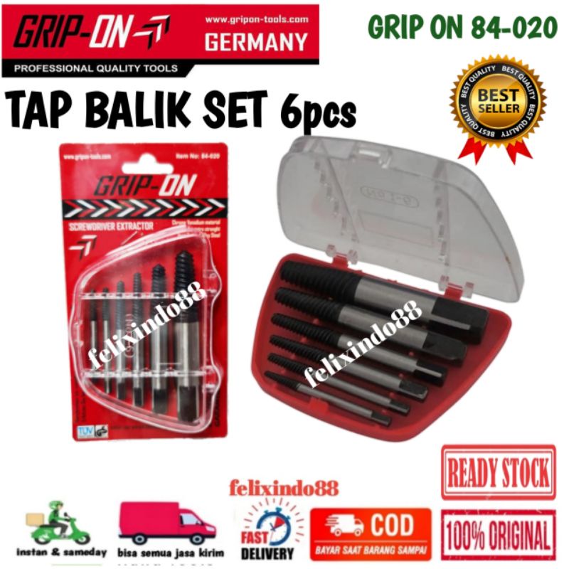 TAP BALIK SET 6 PCS ULIR GRIP IN HAND TAP BALIK PEMBUKA BAUT RUSAK - SCREW EXTRACTOR - 84-020