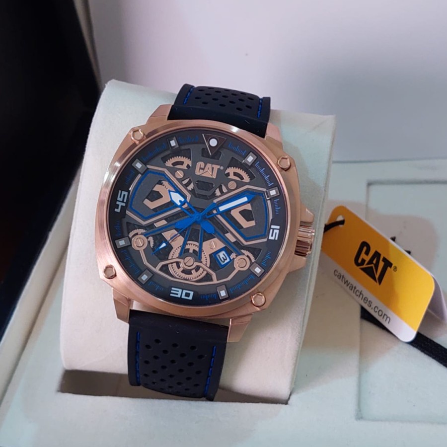 JAM TANGAN PRIA CATERPILLAR CAT AJ.191.21.126 ROSEGOLD BLUE RUBBER ORIGINAL