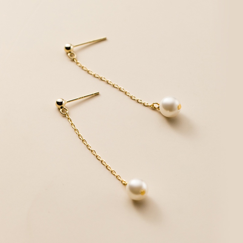 Baru sederhana titanium baja pearl stud anting-anting sederhana all-match garis telinga Mori gaya pe