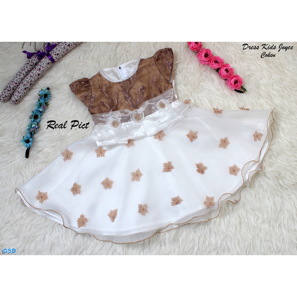 Dress Kids Joyce/Baju Brukat Anak Perempuan Motif Bunga /Pakaian Pesta Anak Modis