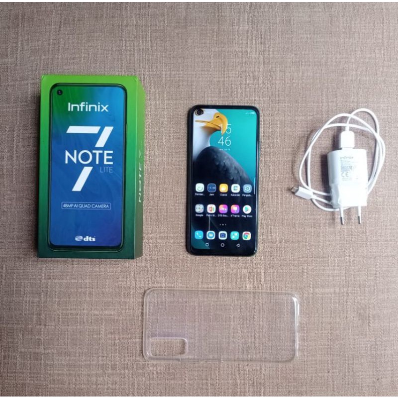 Handphone Infinix Note 7 Lite 4/64Gb Forest Green Full Set Second