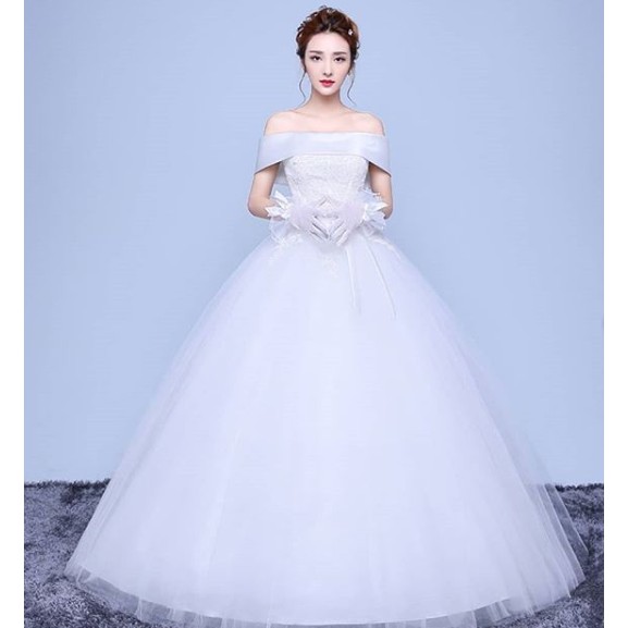 Gaun wedding model sabrina Warna putih