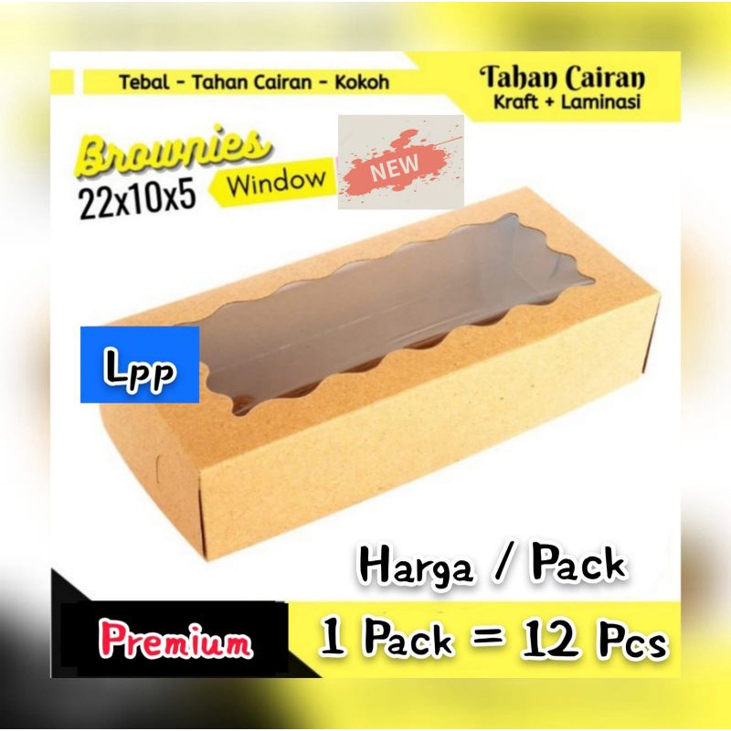 [ 12 Pcs ] BOX BROWNIES KRAFT JENDELA + LAMINASI UK 22x10x5cm.