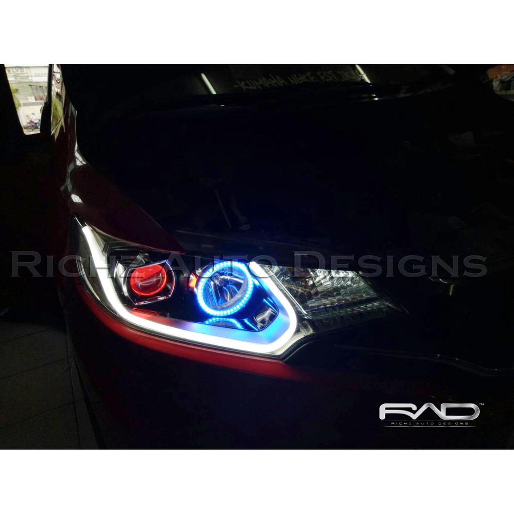 Custom Headlamp Honda Jazz RS GK5 - Angel Eyes RGB WiFi + Devil Eyes + DRL Audi Style