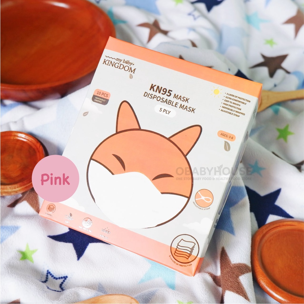 My Baby Kingdom - Masker Anak KN95 KIDS (isi 10 pcs) 5ply FOX - PINK