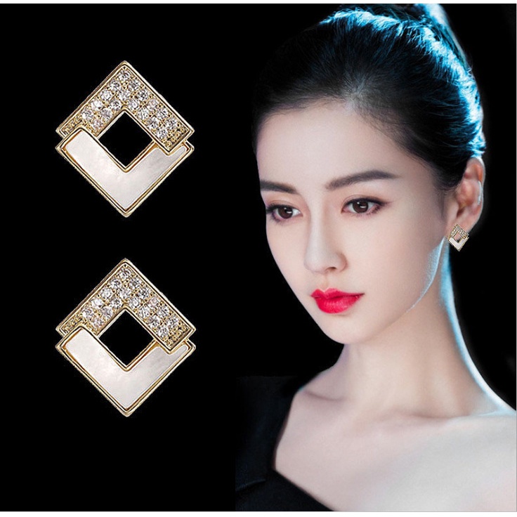 Anting Tusuk Gantung Bahan Sterling silver 925 Desain Geometri hollow Gaya Korea / simple Untuk Wanita