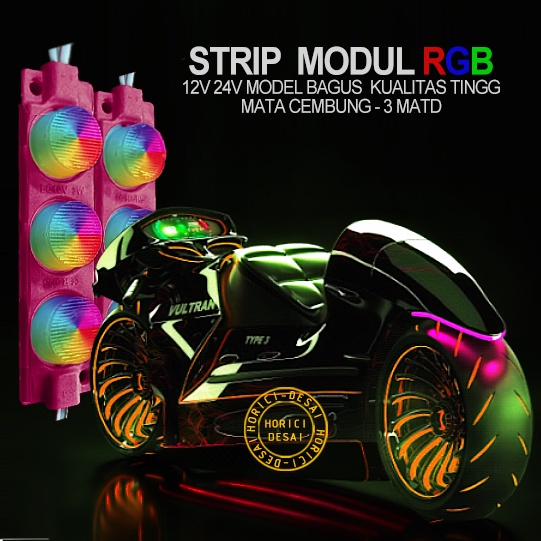 ASLI LED STRIP MODUL RGB 12V/24V TURK/SEPEDA MOTAR LAMPU HIAS SEKITAR 3W IP67 WATERPROOF LED MATA RGB