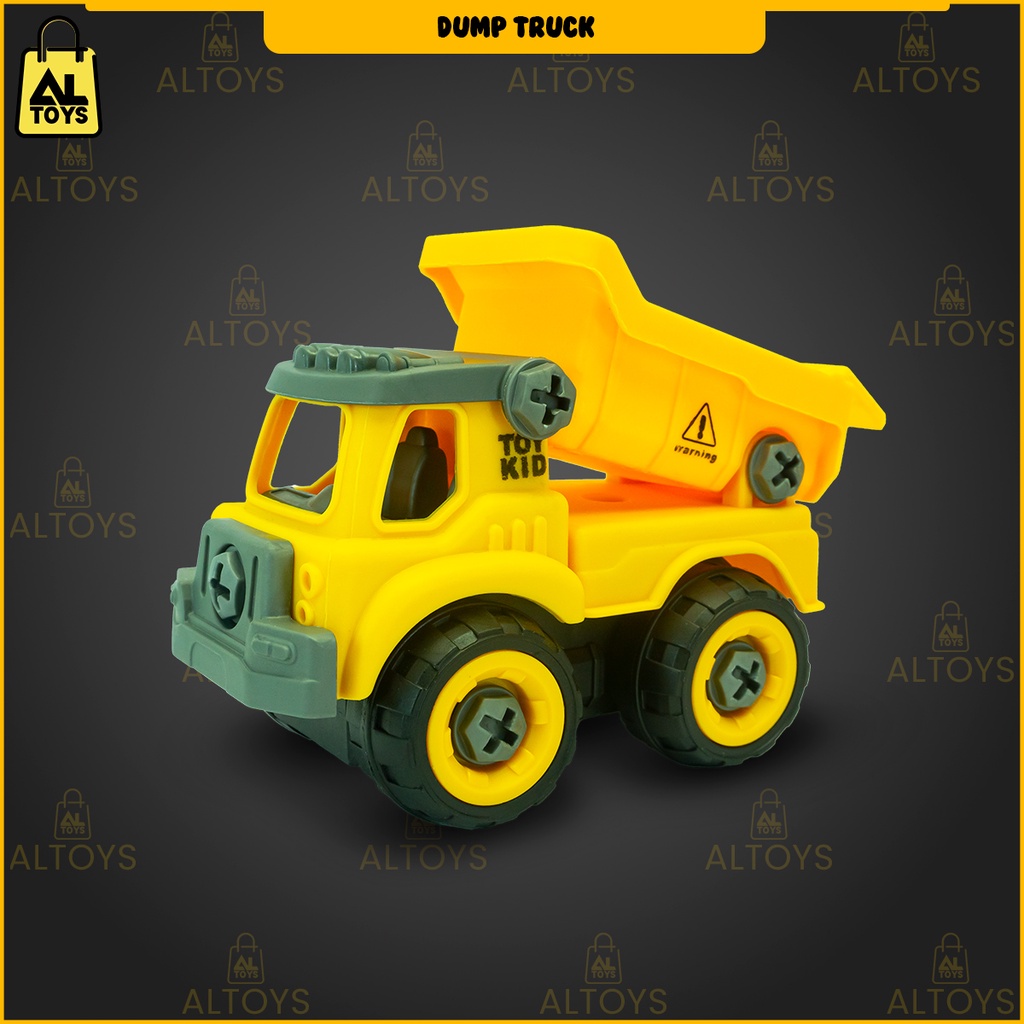 Mainan Bongkar Pasang Mobil Kosntruksi Engineering Construction Vehicles Set 4 Pcs DIY Assembly Excavators Bulldozer Dump Truck Take Apart Trucks