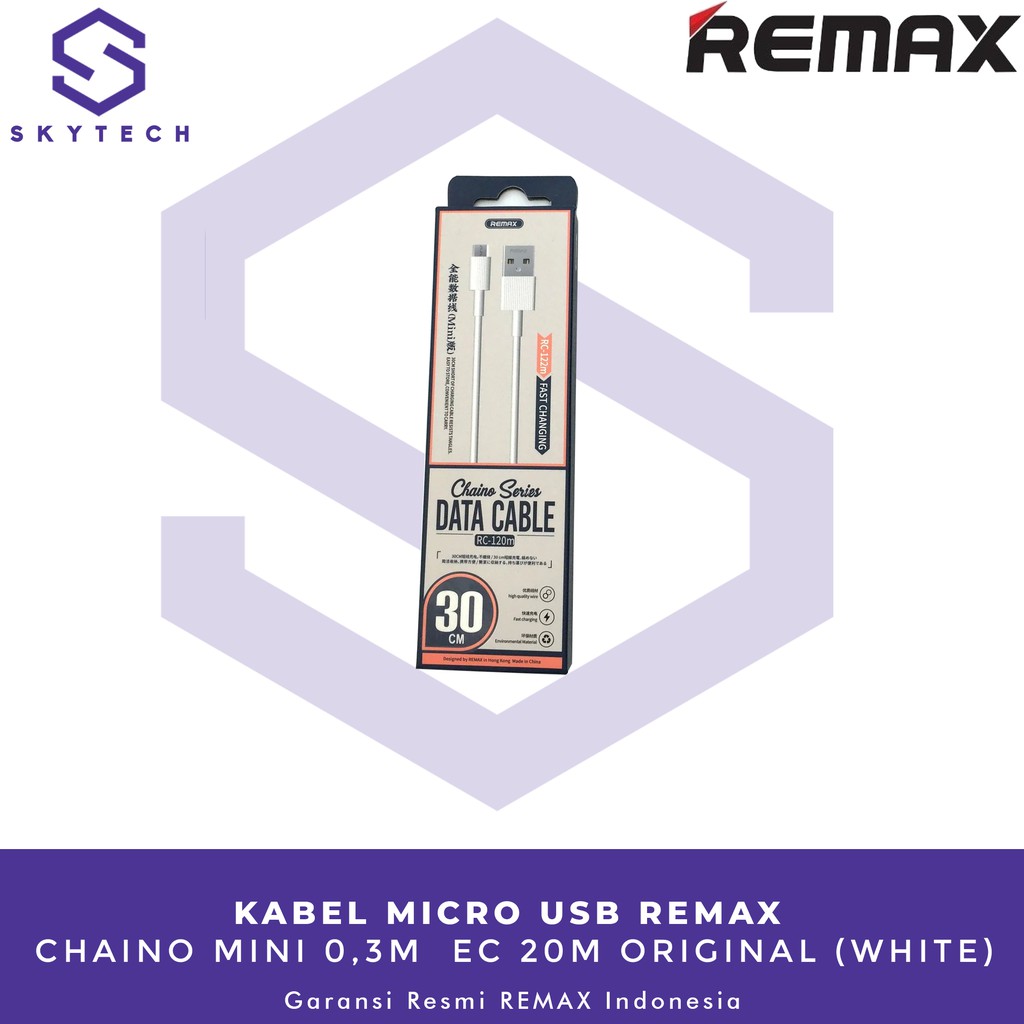 KABEL MICRO USB REMAX CHAINO MINI 0,3M WHITE EC120M ORIIGNAL GARANSI RESMI