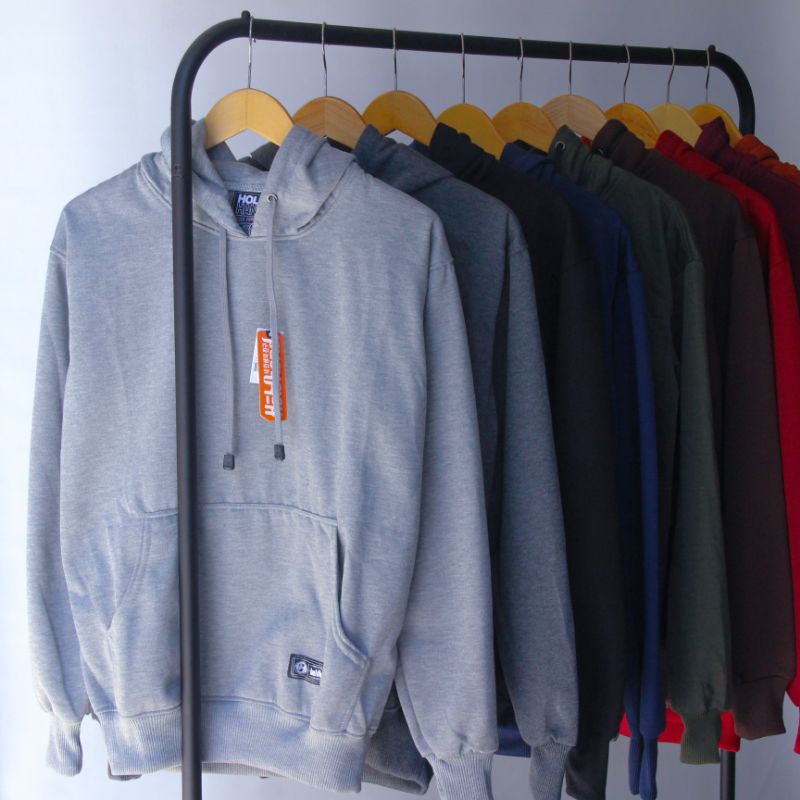 Jaket Sweater Hoodie Polos Pria Wanita Switer Cowok Premium Distro (BAYAR DI TEMPAT)-Abu muda