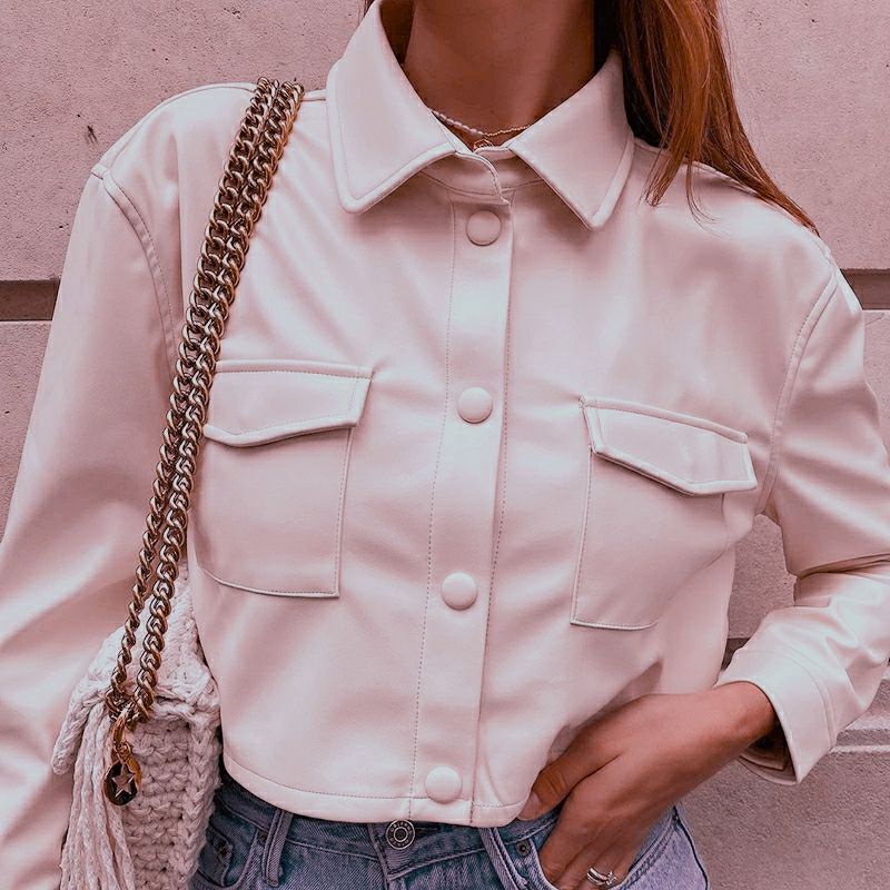 Jaket kulit wanita crop style korea semi kulit sintetis cute korean