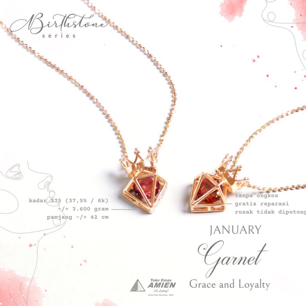 Toko Emas Amien Kalung Emas Asli HWT Kadar 375 (37,5% / 8K) 3.600 Gram - Kalung Birthstone Januari