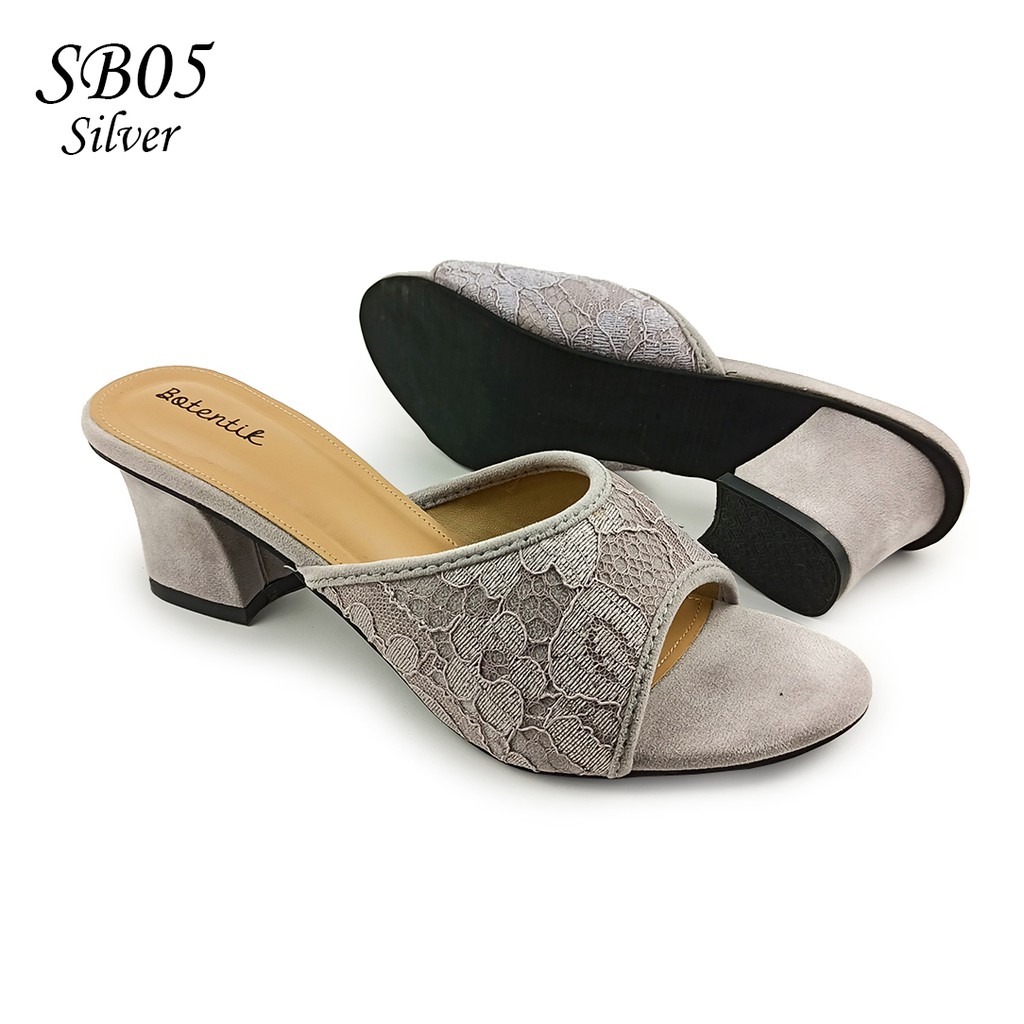 Emye - Sandal Heels Pesta Wanita 5cm Brukat Wisuda Pengantin Original