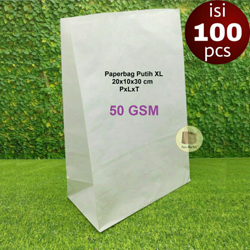 

Paperbag Kantong Kertas Putih XL 30x20x10 cm (isi 100 pcs)