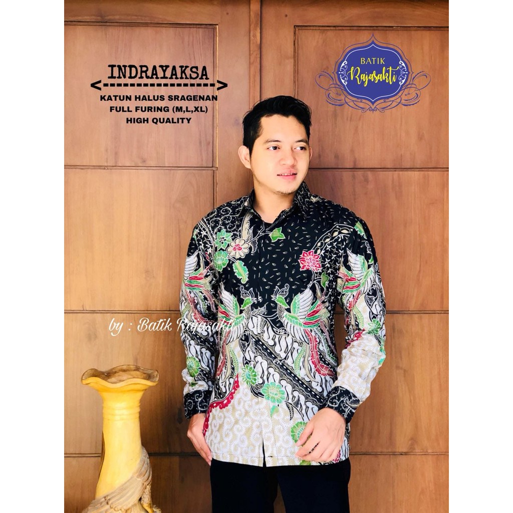 INDRAYAKSA Kemeja Batik Pria Lengan Panjang Katun Halus FULL FURING Rajasakti